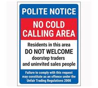 V Safety Polite Notice/No Cold Calling Area/Residents In This Area/Failure To Comply 150 x 200 mm - Face Adhesive Window Sticker Safety Sign