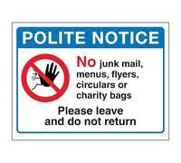 V Safety Polite Notice, No Junk Mail...Please Leave and Do Not Return 200 x 150 mm - Glow In The Dark 1mm Rigid Plastic Safety Sign