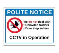 V Safety Polite Notice, We Do Not Deal With...CCTV in Operation 200 x 150 mm - Glow In The Dark Self Adhesive Vinyl Safety Sign
