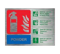 V Safety Powder Extinguisher - Landscape 150 x 100 mm - 1.6mm Aluminium Effect Rigid Plastic Safety Sign