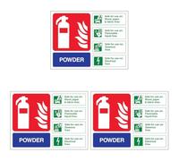 V Safety Powder Fire Extinguisher - Landscape 150 x 100 mm - 2mm Rigid Plastic Safety Sign (Pack of 3)