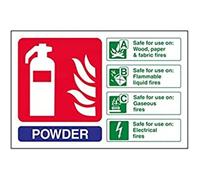 V Safety Powder Id Fire Extinguisher Sign - Landscape - 150mm x 100mm - Self Adhesive Vinyl, Blue/Green/Red, 11017AL-S