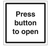 V Safety Press Button To Open 150 x 150 mm - 3mm Brushed Aluminium Composite Safety Sign