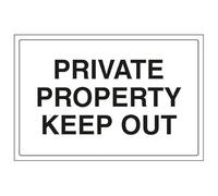 V Safety Private Property - Keep Out 300 x 200 mm - Self Adhesive Vinyl - Aluminium Effect Safety Sign
