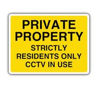 V Safety Private Property Strictly Residents Only CCTV In Use Safety Sign - 600 x 450 mm - RA1 Reflective 3mm Aluminium Composite