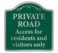 V Safety Private Road Access For Residents & Visitors - Prestige Sign - Brushed Gold Safety Sign - 600 x 600 mm - 3mm Gold Brushed Aluminium Composite