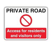 V Safety Private Road Residents And Visitors Only - Prohibition Symbol Safety Sign - 600 x 450 mm - 2mm Rigid Plastic