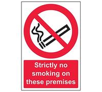 V Safety Prohibition No Smoking - Strictly No Smoking On These Premises - 150 X 200mm Restickable Safety Sign