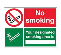 V Safety Prohibition No Smoking - Your Designated Smoking Area Is - 400 X 300MM Safety Sign With Snap Frame