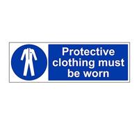 V Safety Protective Clothing Must Be Worn - Landscape 300 x 100 mm - Glow In The Dark Self Adhesive Vinyl Safety Sign