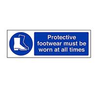 V Safety Protective Footwear Must Be Worn At All Times PPE Sign - 300mm x 100mm - Self Adhesive Vinyl
