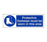 V Safety Protective Footwear Must Be Worn In This Area 300 x 100 mm - Glow In The Dark 1mm Rigid Plastic Safety Sign