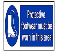 V Safety Protective Footwear Must Be Worn In This Area PPE Sign - 300mm x 100mm - Self Adhesive Vinyl