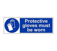 V Safety Protective Gloves Must Be Worn 600 x 200 mm - Glow In The Dark Self Adhesive Vinyl Safety Sign