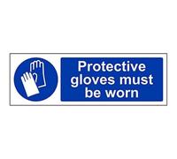 V Safety Protective Gloves Must Be Worn PPE Sign - 300mm x 100mm - 1mm Rigid Plastic
