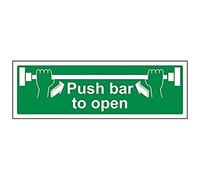 V Safety Push Bar To Open Door Sign - 300mm x 100mm - Self Adhesive Vinyl