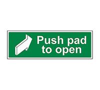 V Safety Push Pad To Open Door Sign - 450mm x 150mm - Self Adhesive Vinyl