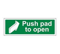 V Safety Push Pad To Open - Landscape 300 x 100 mm - 2mm Super-Tough Rigid Plastic Safety Sign