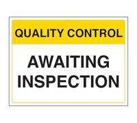 V Safety Quality Control - Awaiting Inspection 400 x 300 mm - Glow In The Dark Self Adhesive Vinyl Safety Sign