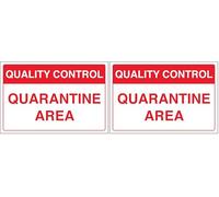 V Safety Quality Control - Quarantine Area 300 x 200 mm - Glow In The Dark Self Adhesive Vinyl Safety Sign (Pack of 2)