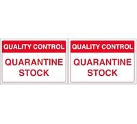 V Safety Quality Control - Quarantine Stock 300 x 200 mm - 1mm Rigid Plastic Safety Sign (Pack of 2)
