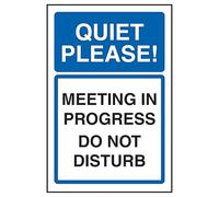 V Safety Quiet Please! Meeting In Progress Do Not Disturb 200 x 300 mm - Self Adhesive Vinyl - Aluminium Effect Safety Sign