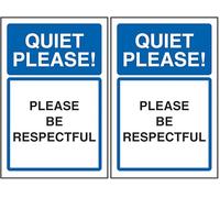 V Safety Quiet Please! Please Be Respectful 200 x 300 mm - Self Adhesive Vinyl Safety Sign (Pack of 2)