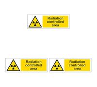 V Safety Radiation Controlled Area - Landscape 300 x 100 mm - 2mm Rigid Plastic Safety Sign (Pack of 3)