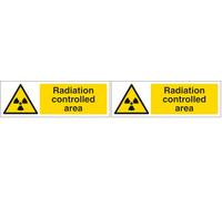 V Safety Radiation Controlled Area - Landscape 300 x 100 mm - Glow In The Dark 1mm Rigid Plastic Safety Sign (Pack of 2)