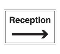 V Safety Reception With Arrow Right 300 x 200 mm - Glow In The Dark Self Adhesive Vinyl Safety Sign