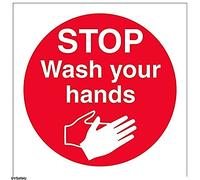 V Safety,Red,44076AF-S Stop Wash Your Hands Sign - Square - 100mm x 100mm - Self Adhesive Vinyl