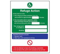 V Safety Refuge Action/Point Located On Fire Notice Sign - 150mm x 200mm - Self Adhesive Vinyl