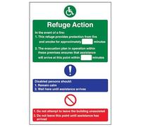 V Safety Refuge Fire Action Notice Sign - 150mm x 200mm - 1mm Rigid Plastic