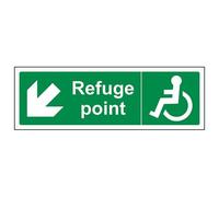 V Safety Refuge Point Arrow Down Left Fire Assembly Sign - 300mm x 100mm - Self Adhesive Vinyl