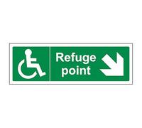 V Safety Refuge Point Arrow Down Right - Landscape 300 x 100 mm - Glow In The Dark Self Adhesive Vinyl Safety Sign