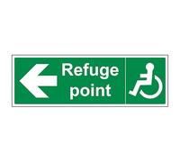 V Safety Refuge Point Arrow Left - Landscape 300 x 100 mm - Glow In The Dark 1mm Rigid Plastic Safety Sign