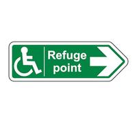 V Safety Refuge Point Arrow Right - Shaped Sign 300 x 100 mm - 3mm Brushed Aluminium Composite Safety Sign