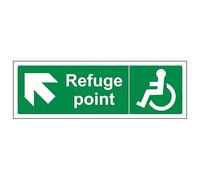 V Safety Refuge Point Arrow Up and Left - Landscape 300 x 100 mm - Glow In The Dark 1mm Rigid Plastic Safety Sign