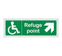 V Safety Refuge Point Arrow Up and Right - Landscape 300 x 100 mm - Glow In The Dark 1mm Rigid Plastic Safety Sign