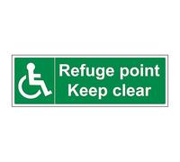 V Safety Refuge Point Keep Clear - Landscape 300 x 100 mm - Glow In The Dark 1mm Rigid Plastic Safety Sign