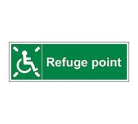 V Safety Refuge Point with Arrows - Landscape 300 x 100 mm - Self Adhesive Vinyl - Aluminium Effect Safety Sign