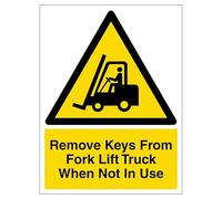 V Safety Remove Keys From Fork Lift Truck When Not In Use - Portrait 150 x 200mm - 1mm Rigid Plastic Safety Sign