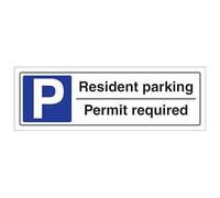 V Safety Resident Parking Permit Required - Landscape 300 x 100 mm - 1mm Rigid Plastic Safety Sign