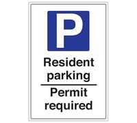 V Safety Resident Parking Permit Required - Portrait 300 x 400 mm - Self Adhesive Vinyl - Aluminium Effect Safety Sign