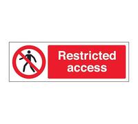 V Safety Restricted Access - Landscape 300 x 100 mm - Self Adhesive Vinyl - Aluminium Effect Safety Sign