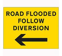 V Safety Road Flooded Follow Diversion Arrow Left Sign - 600mm x 450mm - 2mm Rigid Plastic