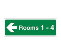V Safety Rooms 1-4 Arrow Left - Wayfinding Sign - 450x150 - GITD Rigid Plastic safety sign