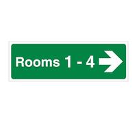 V Safety Rooms 1-4 Arrow Right 450 x 150 mm - 2mm Rigid Plastic Safety Sign