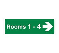 V Safety Rooms 1-4 Arrow Right - Wayfinding Sign - 450x150-1mm Rigid Plastic safety sign