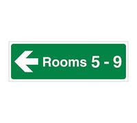 V Safety Rooms 5-9 Arrow Left - Wayfinding Sign - 450x150 - Self Adhesive Vinyl safety sign